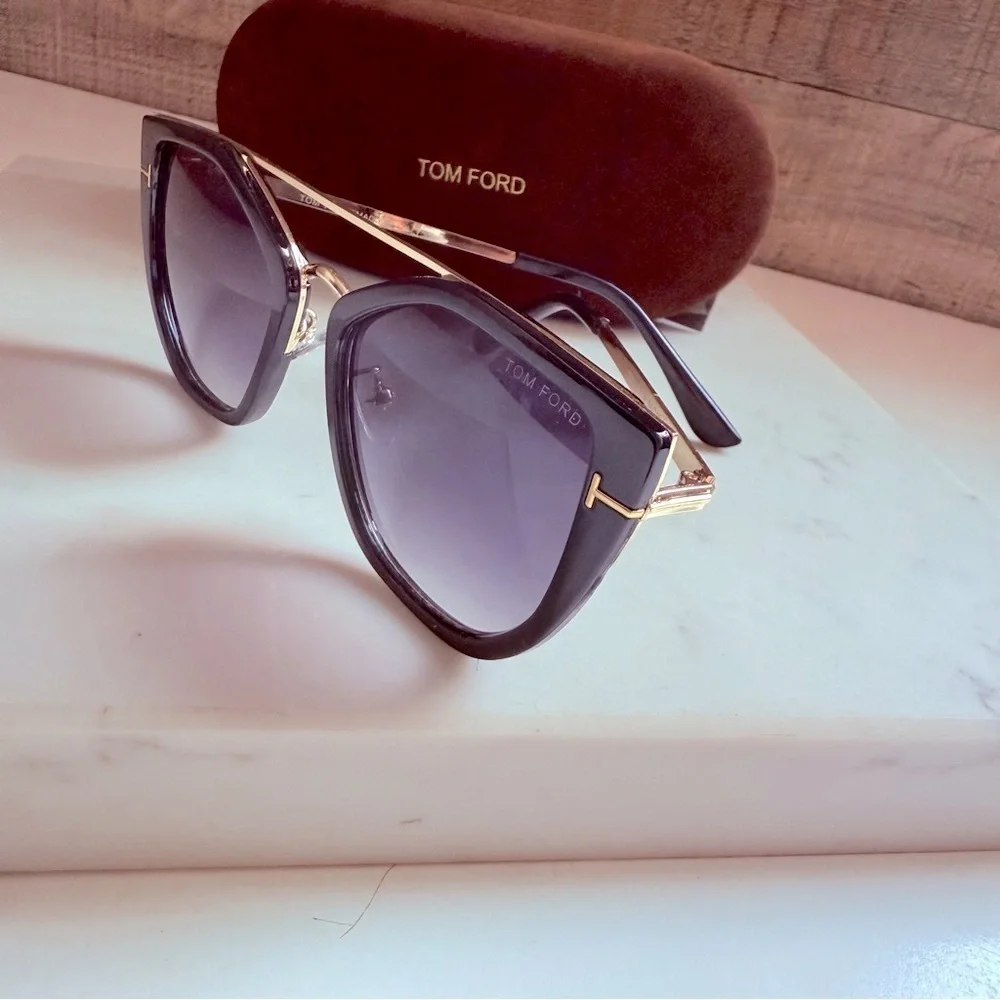 Tom Ford Women’s Dahlia Geometric Black and Gold 55 mm Sunglasses/Case
